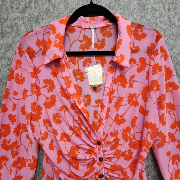 FREE PEOPLE Lucky Shirtee Mesh Sheer Top Womens XL Pink Rose Floral NEW w/ Tag - Picture 5 of 10